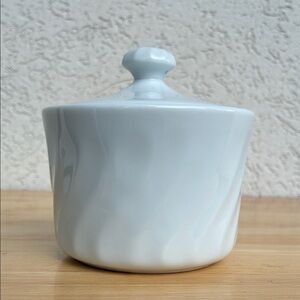 Corning Ware White Ceramic Lidded Jar made in Japan with swirl design